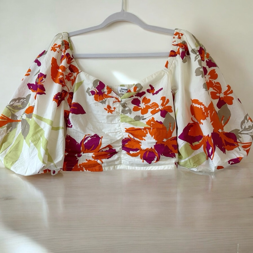NWT THE DROP WOMEN'S SWEETHEART NECKLINE PUFF-SLEEVE SMOCKED BACK TOP SZ SMALL